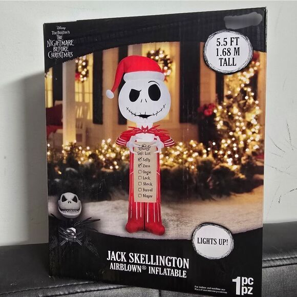 Santa Jack Skellington Wish List Gemmy Airblown Inflatable 5.5 ft Christmas New - Picture 3 of 5
